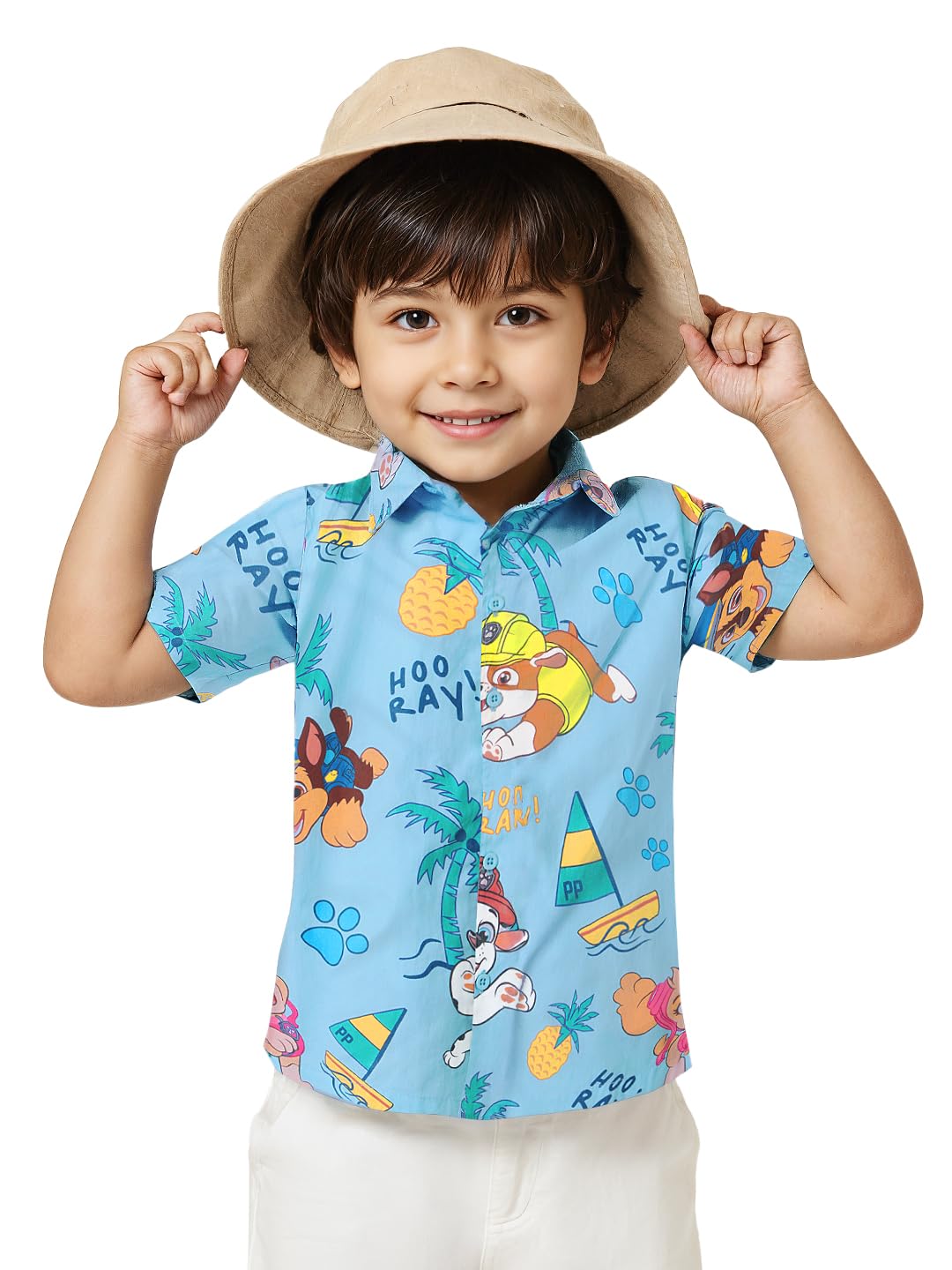The Souled Store Paw Patrol: Its Summer Boys Short Sleeves Collared Neck Button Front Blue Printed Regular Fit Cotton Shirts (2
