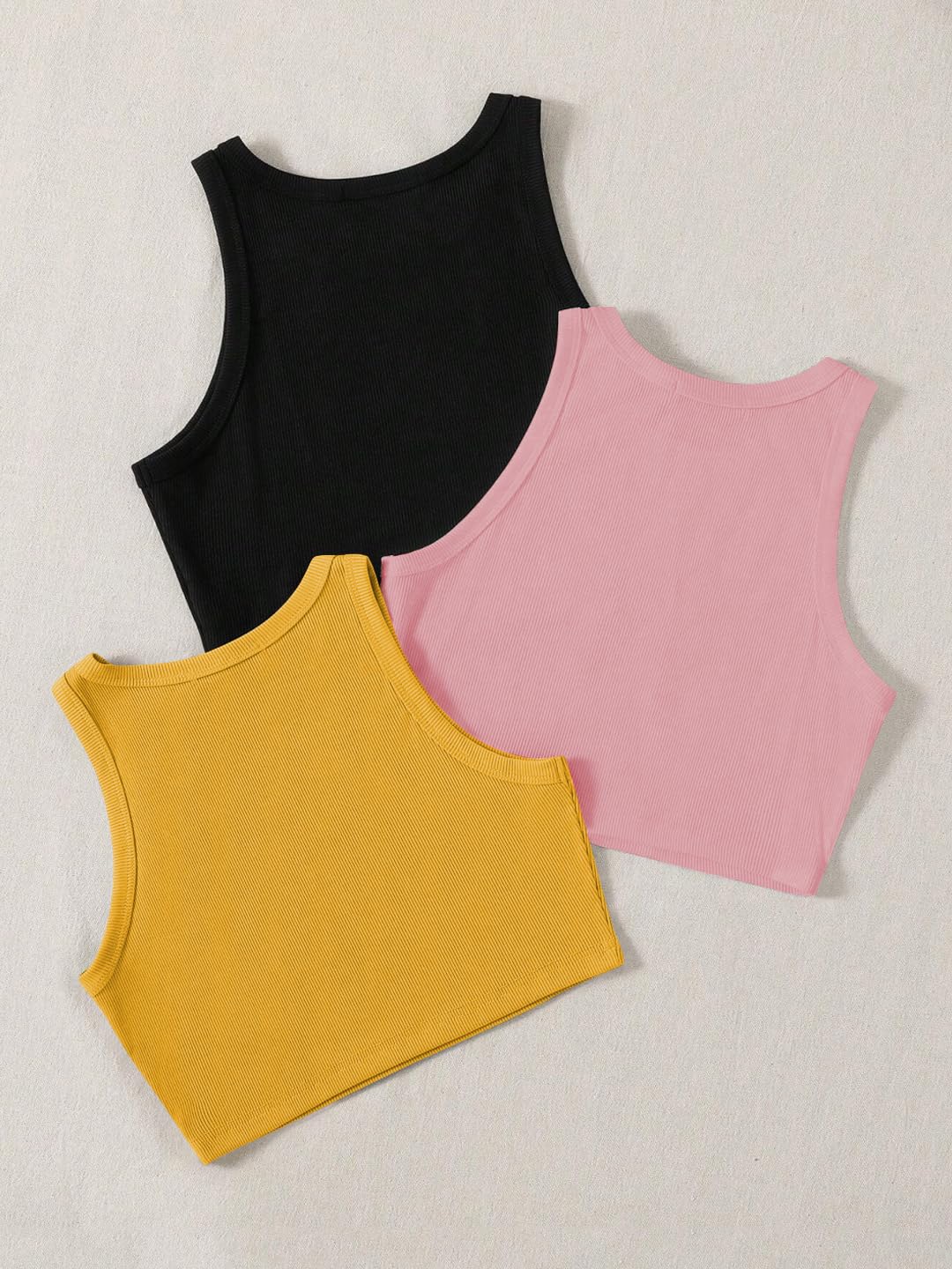 Toochki Tops for Woman | Spandex Top | Crop | Short | Western | Black-Mustard-Pink | for Jeans | Sleeveless | Stretchable | Pack