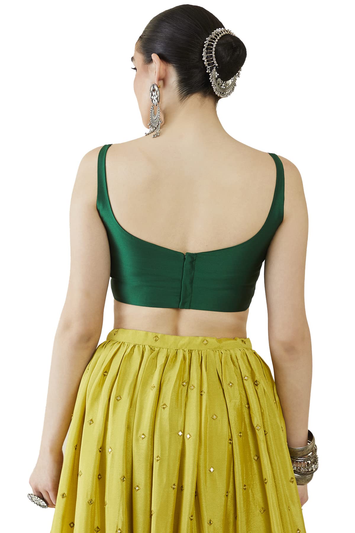 Soch Womens Green Taffeta Solid Sleeveless Padded Blouse