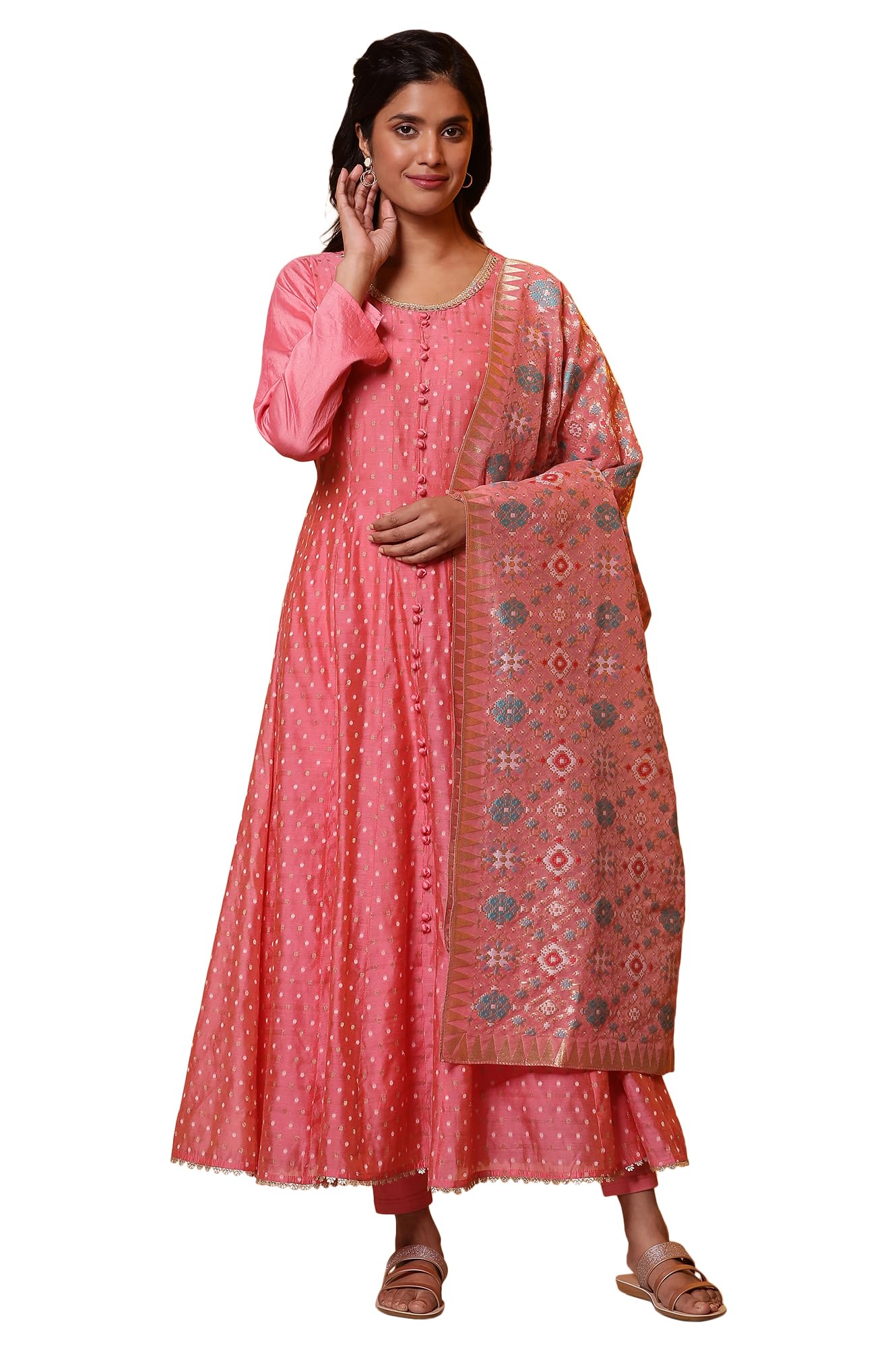 Aurelia Women Rayon Floral Kurta Set (24Fed10603_Pink, Xl
