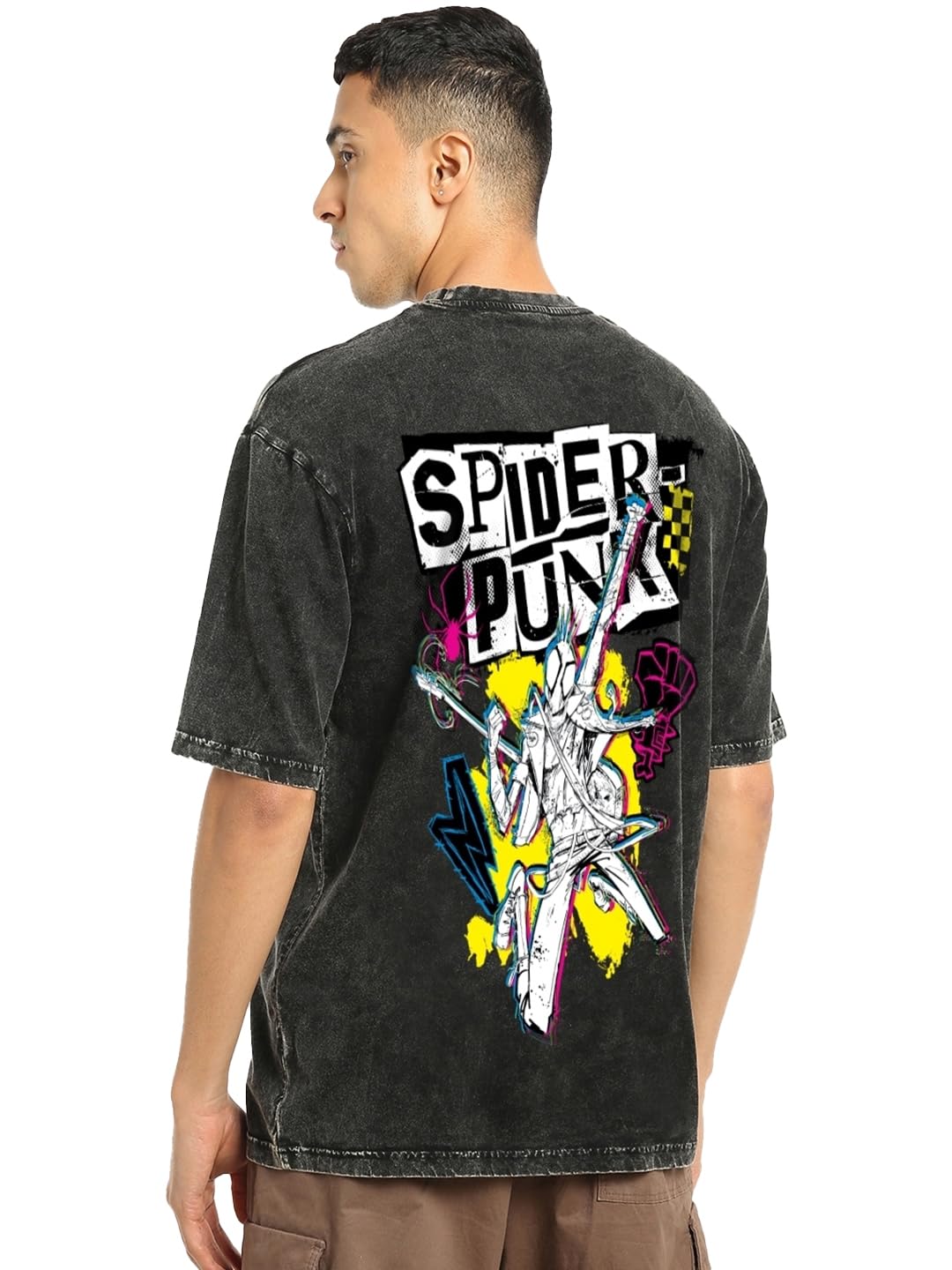 Bewakoof Heavy Duty Official Marvel Merchandise Mens Graphic Print Oversized Fit Half Sleeve Round Neck Cotton T-Shirt_629242_B