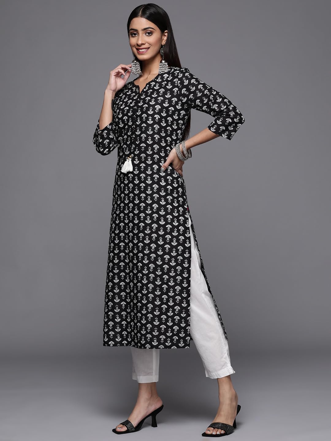 Varanga Black Printed Kurta with Hand Work Detailings.