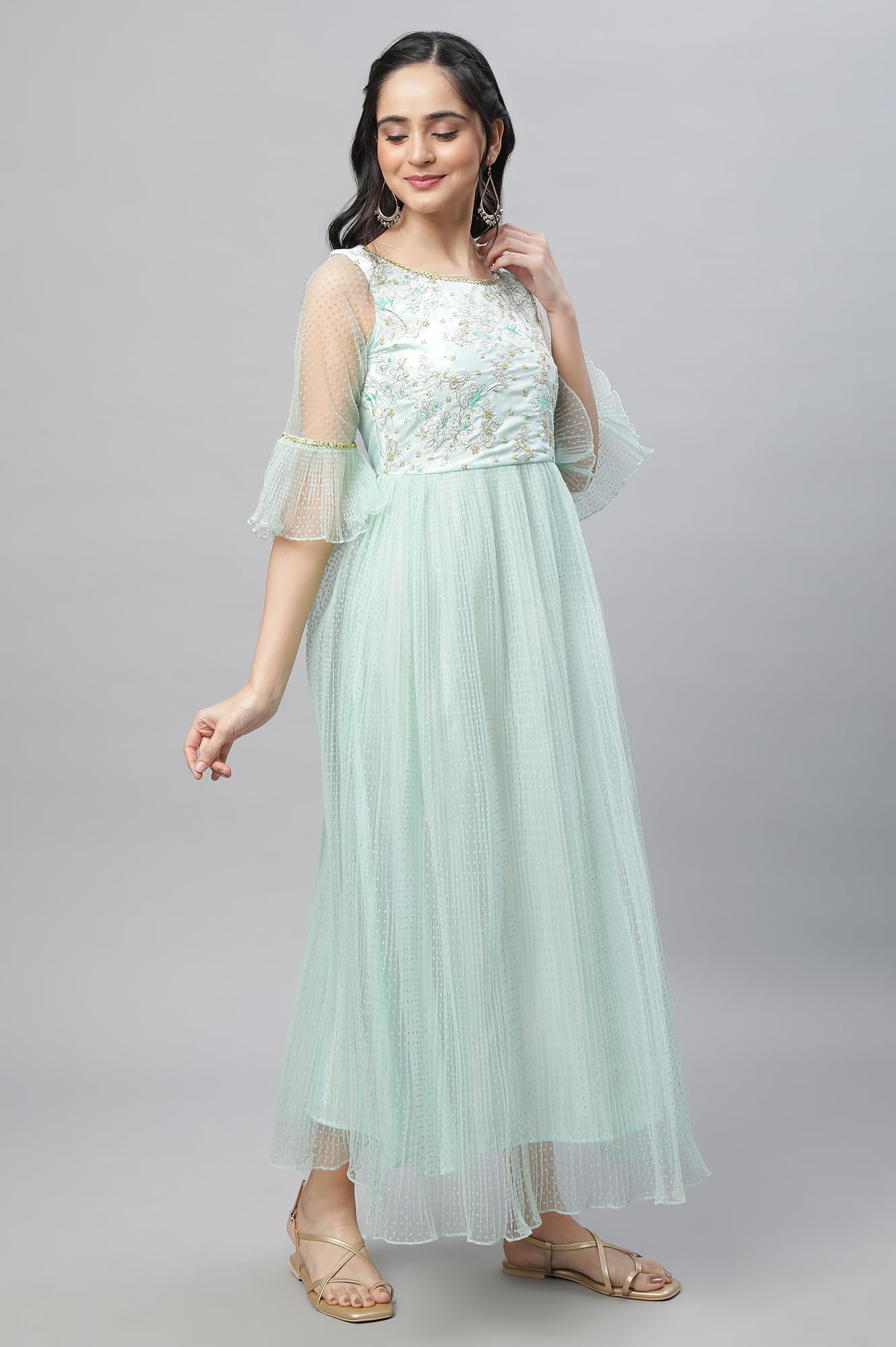 Aurelia WomenS Polyester Classic Ankle Length Dress (23Fea14044_Green
