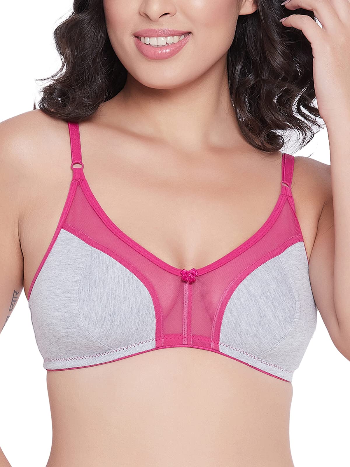Clovia WomenS Cotton Casual Non-Padded Bra (Br1652T0134D_Grey_34D)