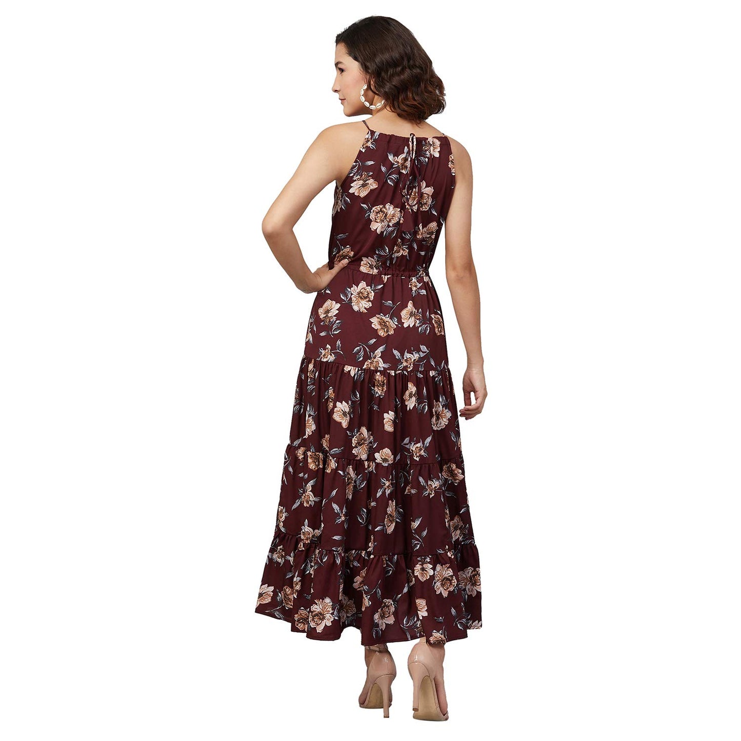Rare Women'S Crepe Fit And Flare Maxi Casual Dress (Ep7009_Wine_Medium)