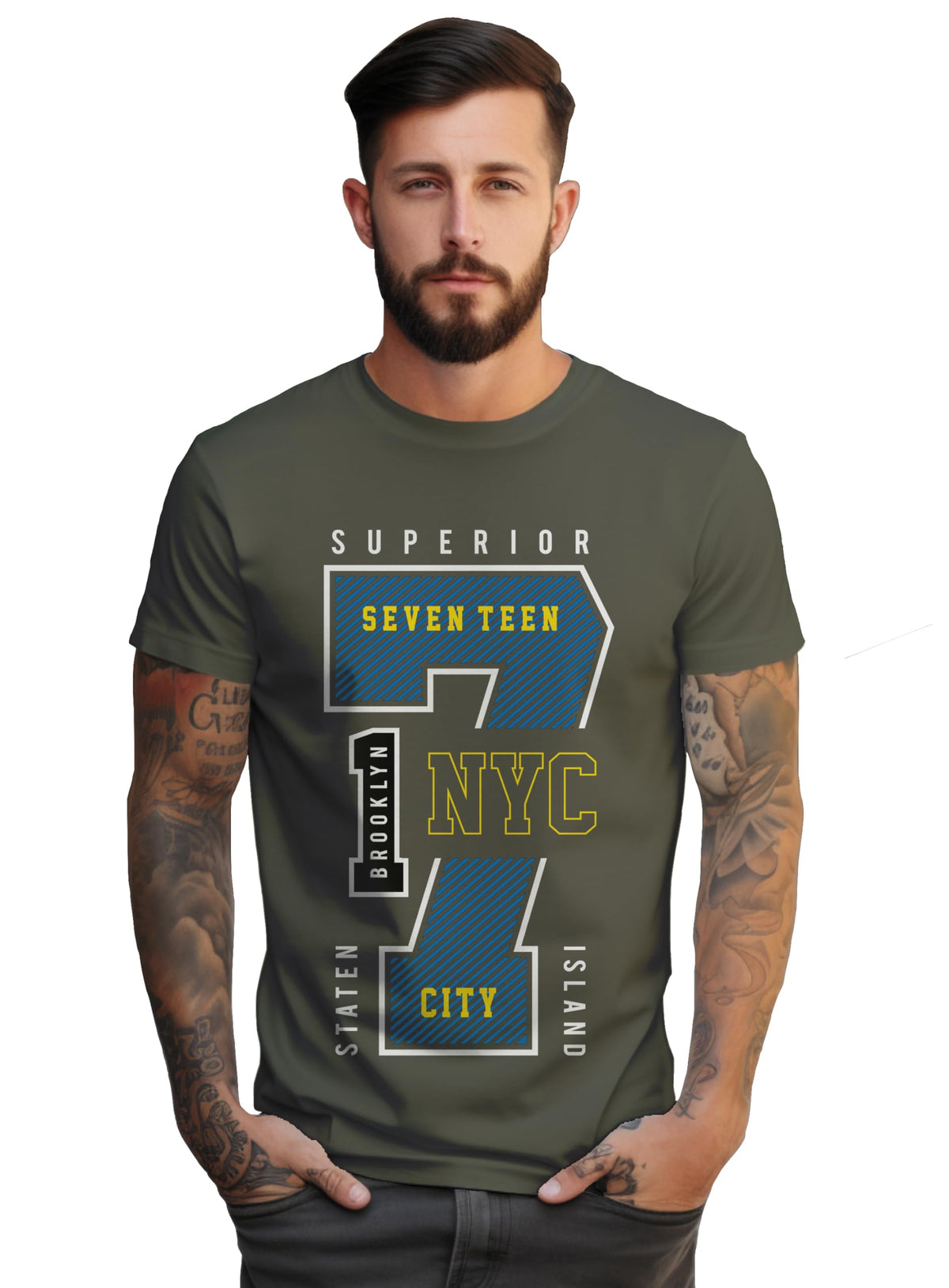 Peppyzone Mens Regular Fit T-Shirt (PZ-Number-9910_Olive3