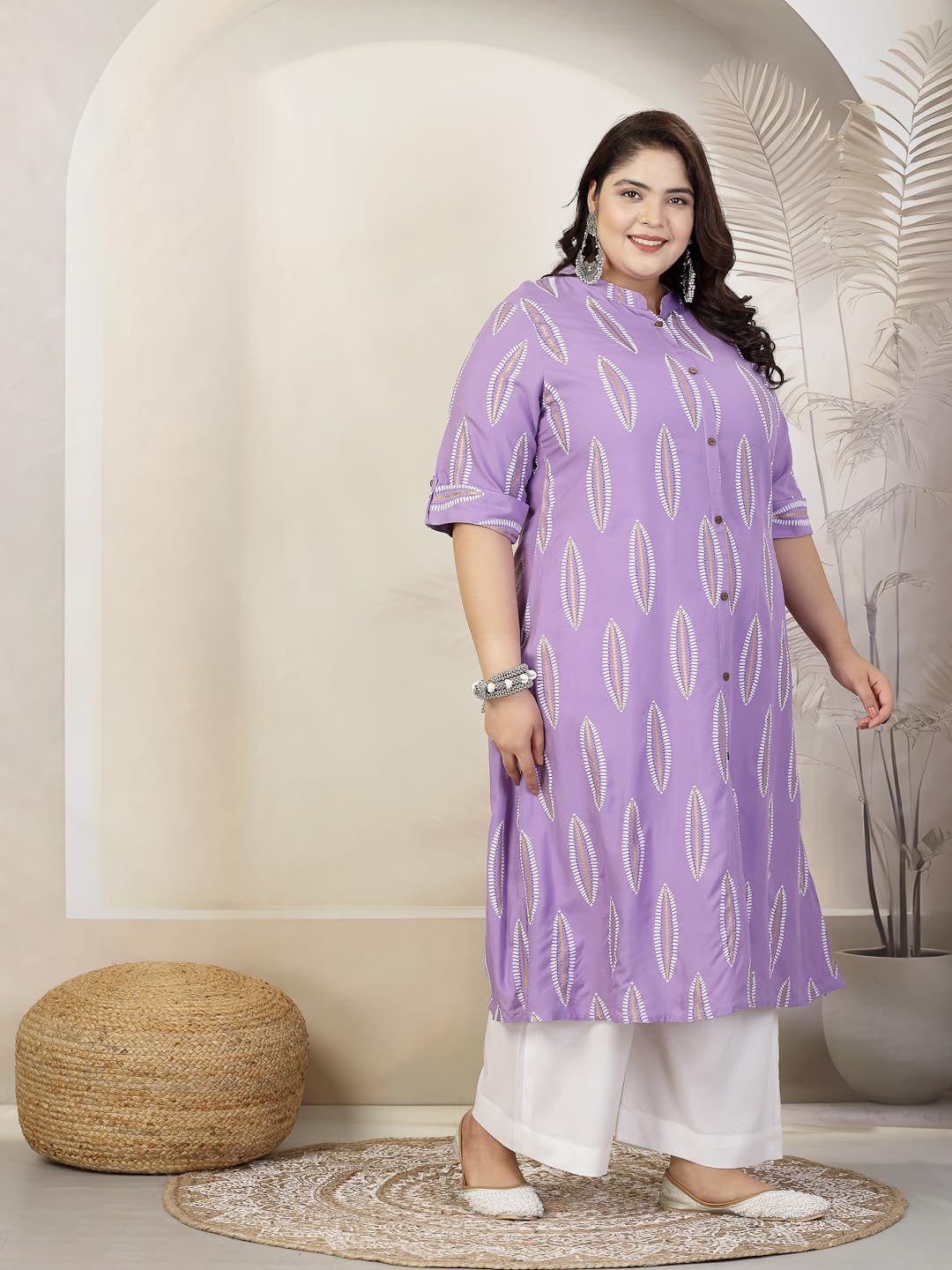 Stylum Plus Size Women Block Printed Rayon A-Line Kurta (NOMIPURPLEPLUS_Purple)