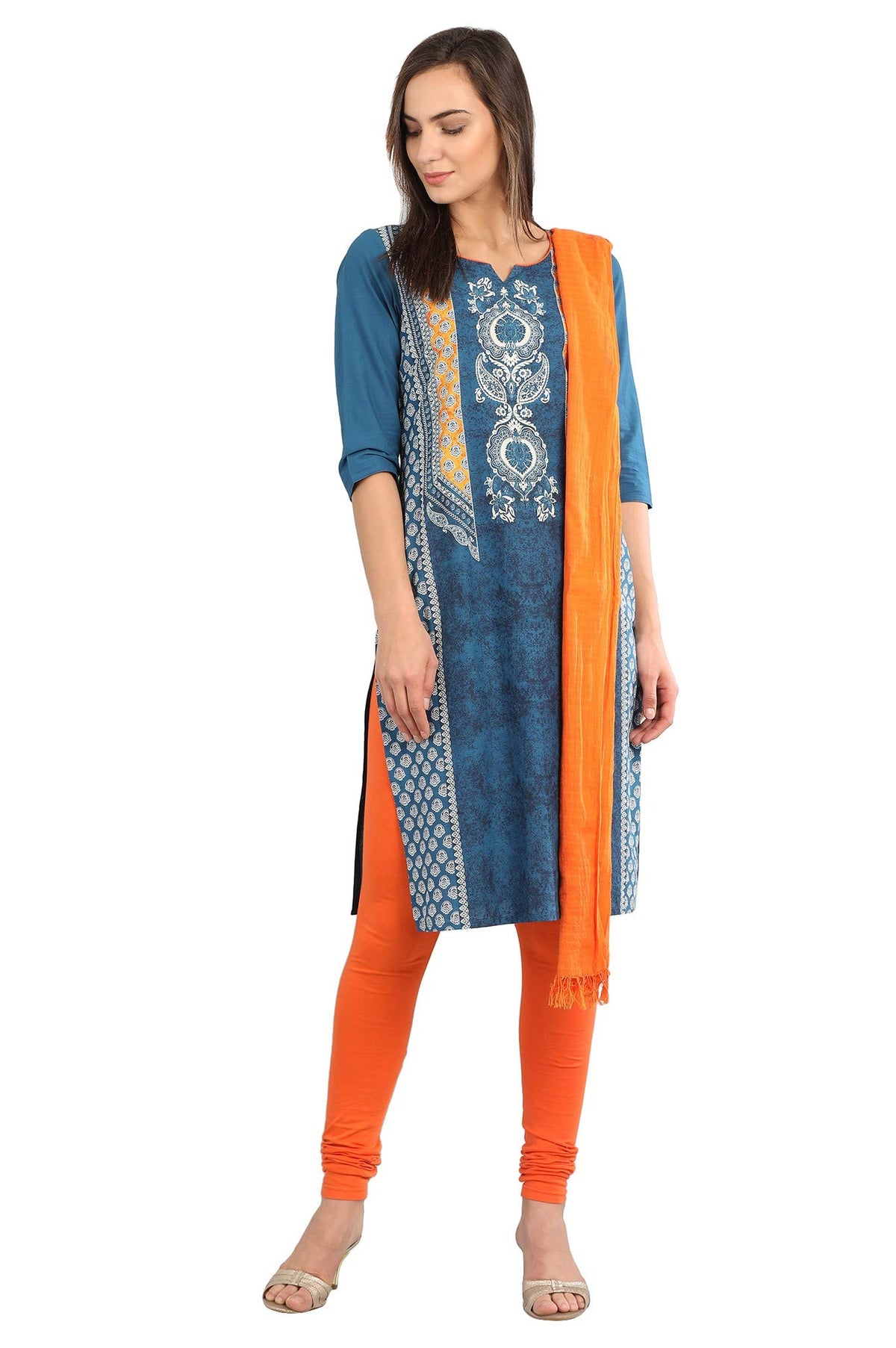 Aurelia WomenS Loose Fit Cotton Churidar Bottom (19Fea60024-600409_Orange_Large_Orange_L)