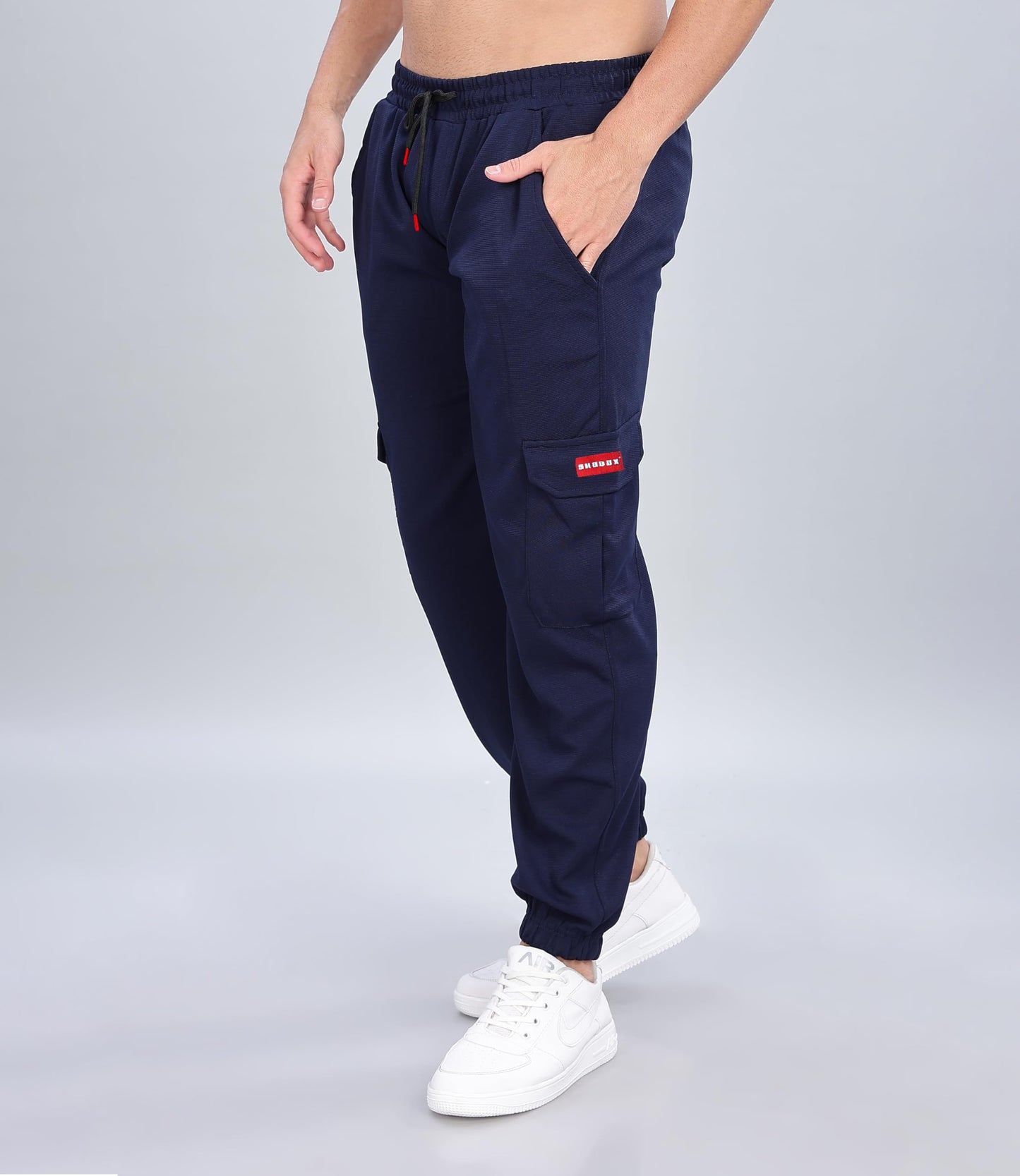 SHODOX Mens Casual Regular Fit Cargo Trackpant with Drawstring, Elastic Bottom with Side Pockets (Pack of 1) Navy