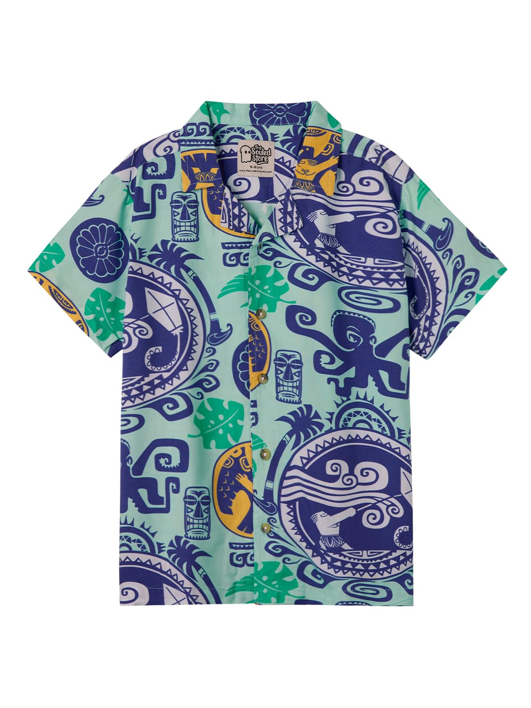 The Souled Store Disney: Maui The Strongest Boys Short Sleeves Collared Neck Button Front Blue All Over Printed Cotton Shirts