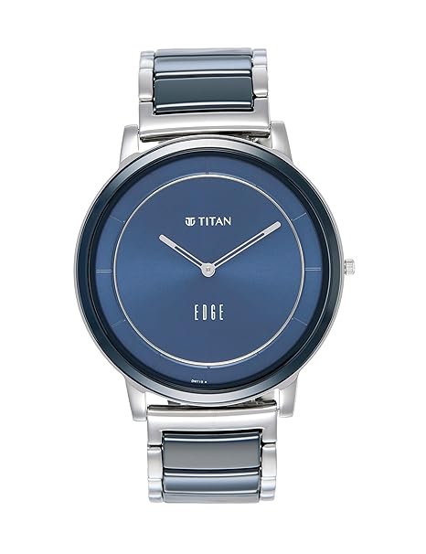 Titan Edge Fusion Quartz Analog Midnight Blue Dial Two Toned Silver Steel & Blue Ceramic Strap Watch For Men - Nt1878Kd02