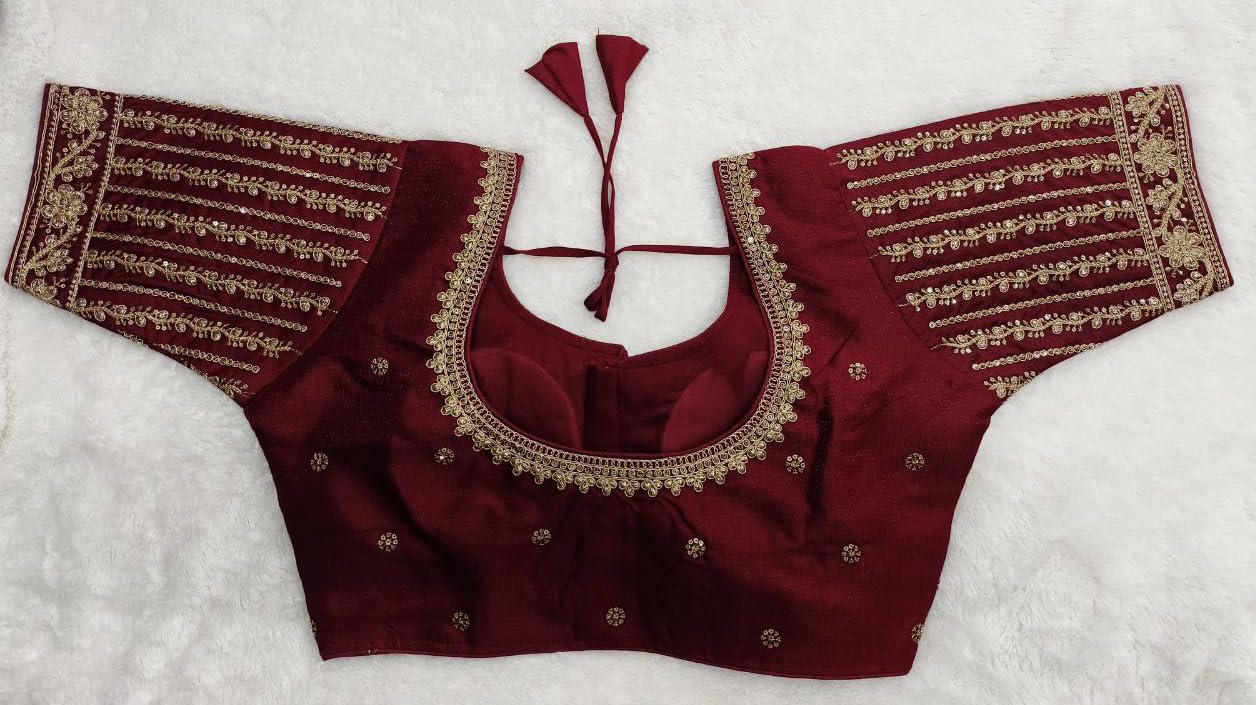 Vihu Fashion Womens Readymade Blouse Embroidery Multi Coding Gold Thread Indian Ethnic Designer Stitched Readymade Saree Half S