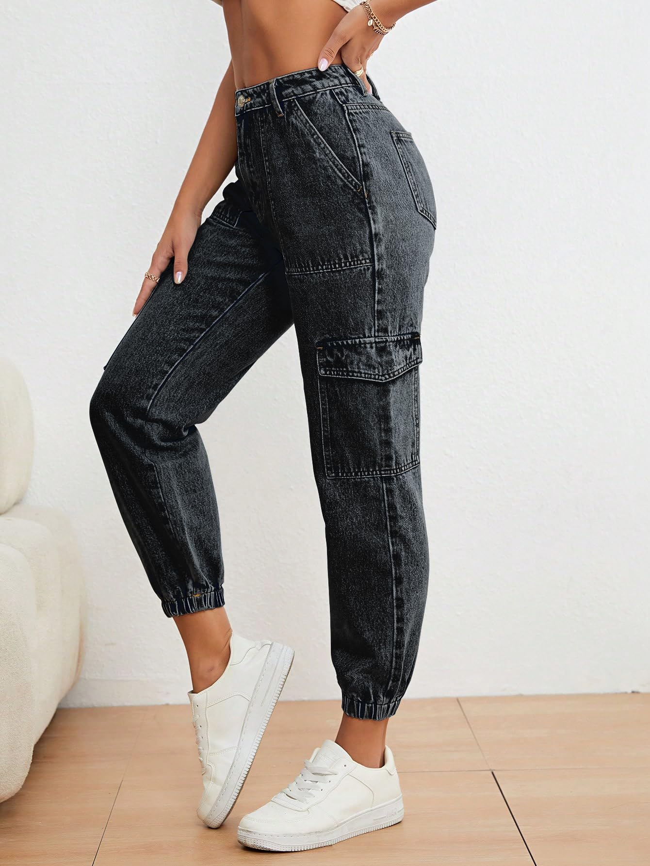 AVANOVA Black Womens Mid Rise Cotton Ankle Length Jeans For Women Jeans II Denim Cotton Jeans Pant for Women II Cargo Denim Pan
