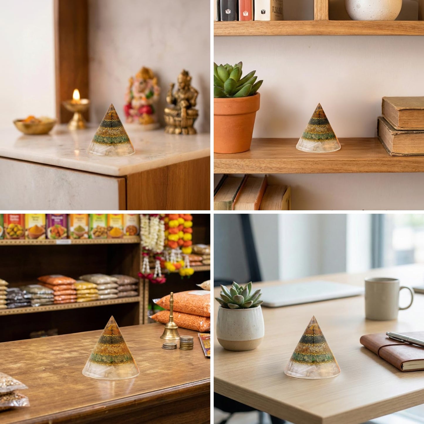 Astrotalk Conical Dhan YOG Resin Pyramid with Selenite Base | Home Decor Items for Wealth, Money & Business Growth | Vastu Items for Home & Mandir | Decorative Items for Living Room