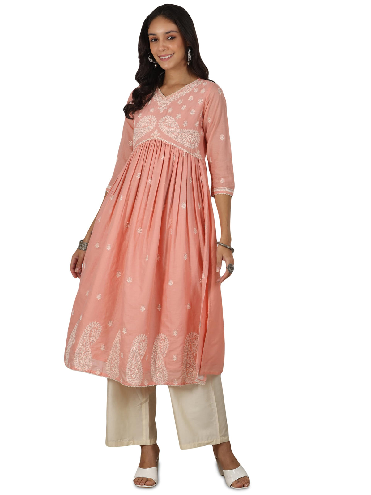 Libas WomenS Cotton Paisley A-Line Kurta (37198_Peach