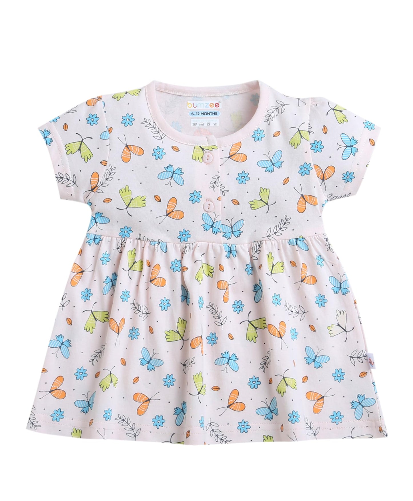Bumzee Peach Girls Half Sleeves Cotton Frock Age - 12-18 Months (Peb9101D-Pch)
