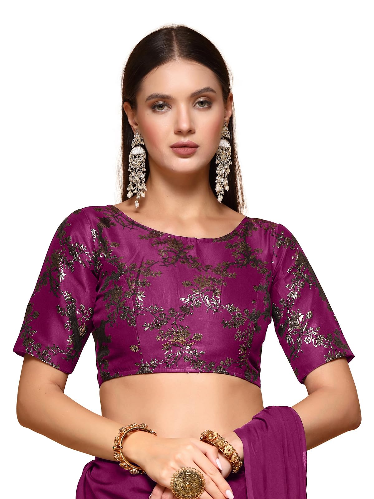 OOMPH! Readymade Blouse for Women, Brocade, Boat Neck, rbbl519