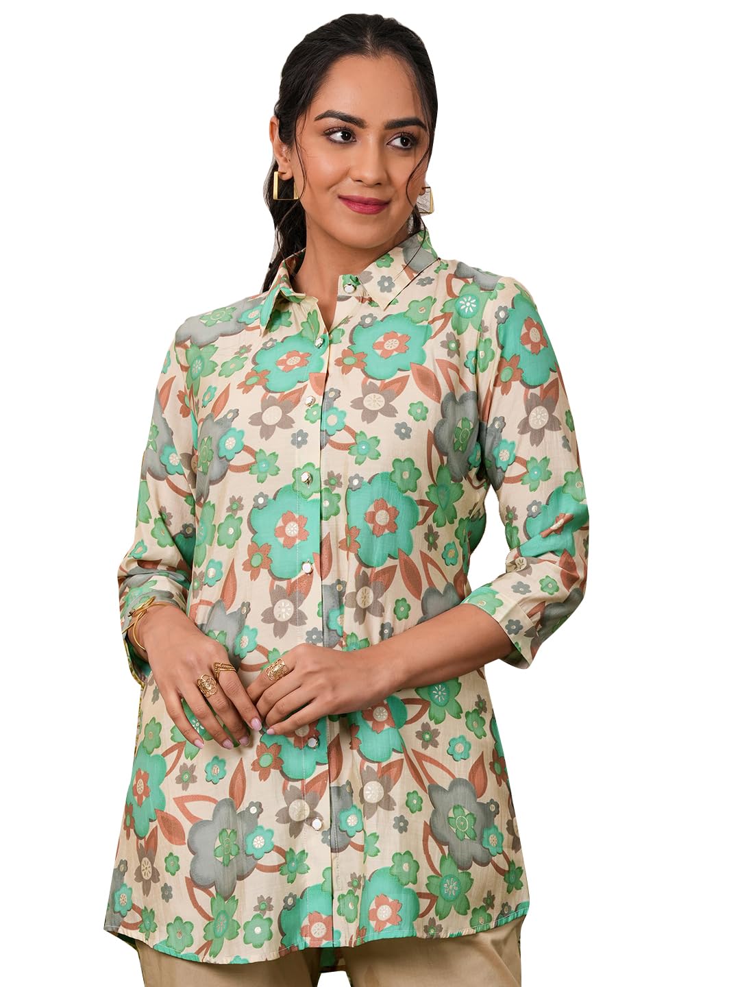 Libas WomenS Printed A-Line Kurtis (37076_Cream