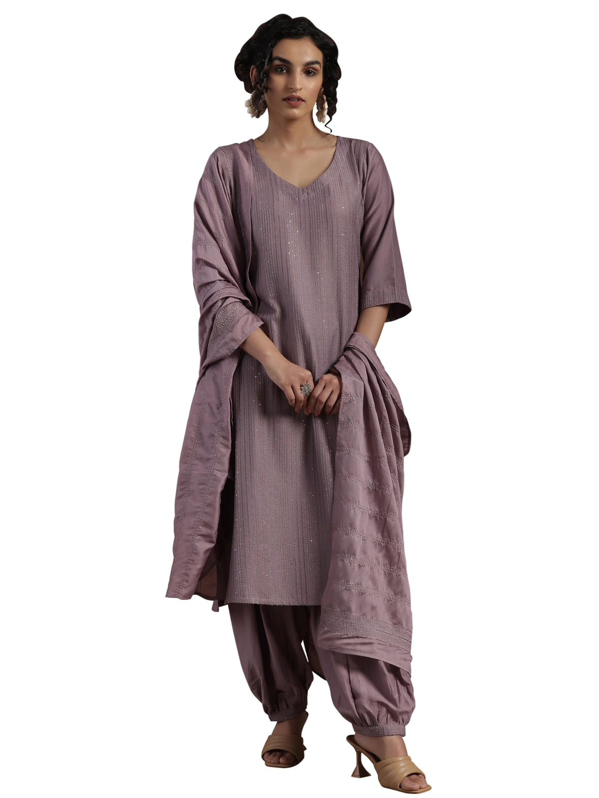 Libas Womens Self Design Silk Blend Straight Kurta With Salwar And Dupatta