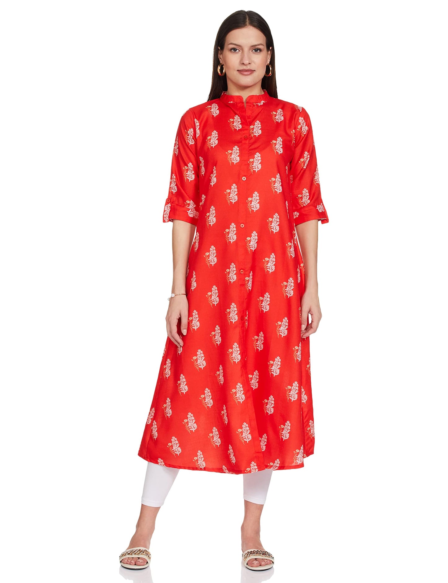 Pinkmint Women's Cotton Red Color A-Line Kurta (530158_L)