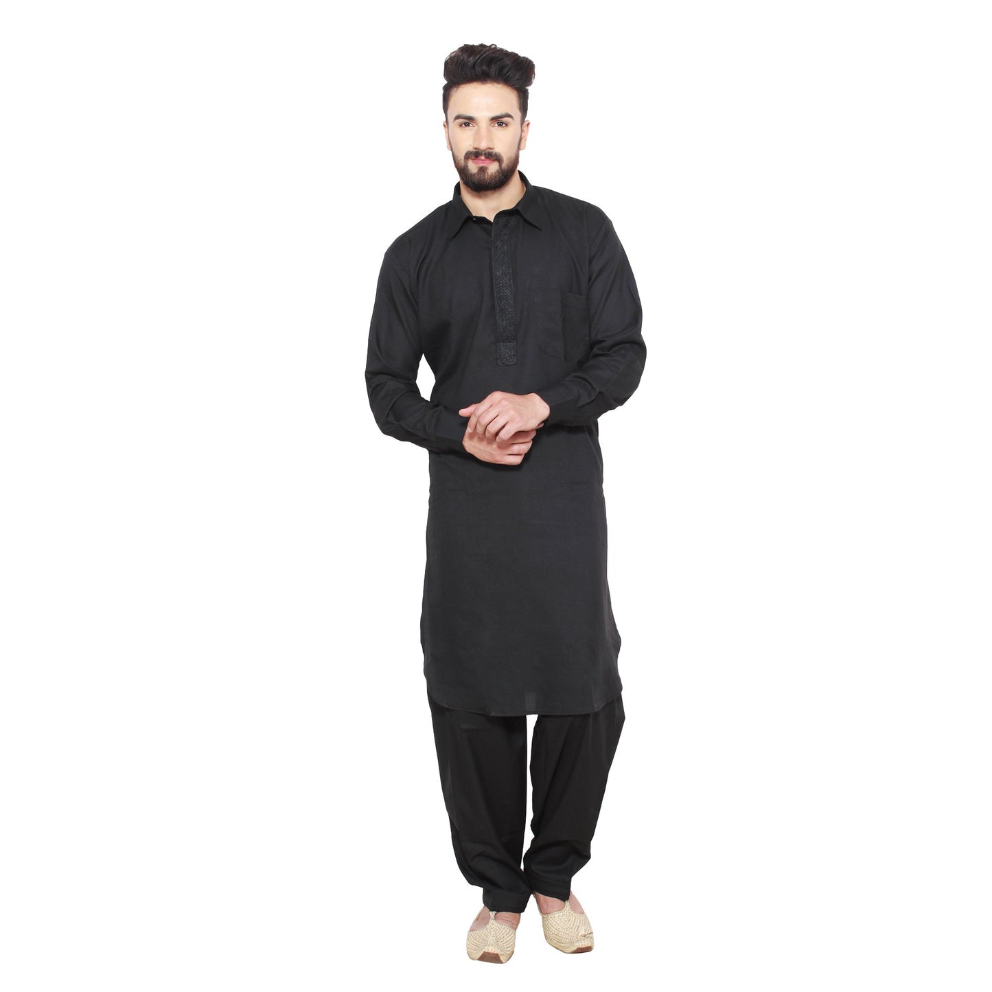 SOJANYA (Since 1958 Men's Black Cotton Blend Pathani Kurta & Salwar Set Size XL
