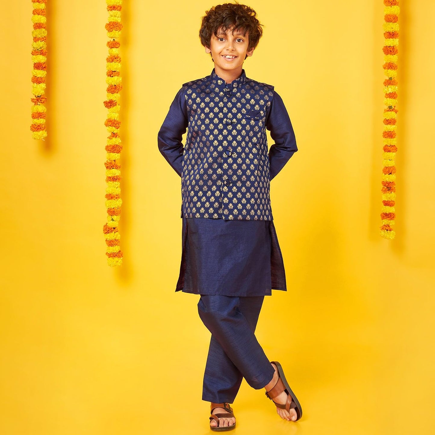 Nay Silk Kurta With Bandi Pajama Set For Boy