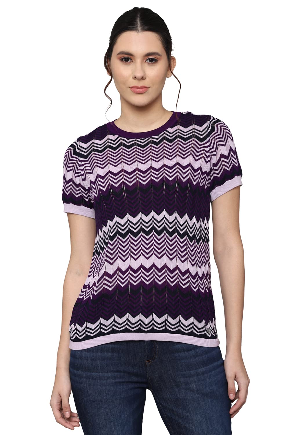 Allen Solly Women Regular Fit Printed Casual Polyester Short Sleeve T-Shirt