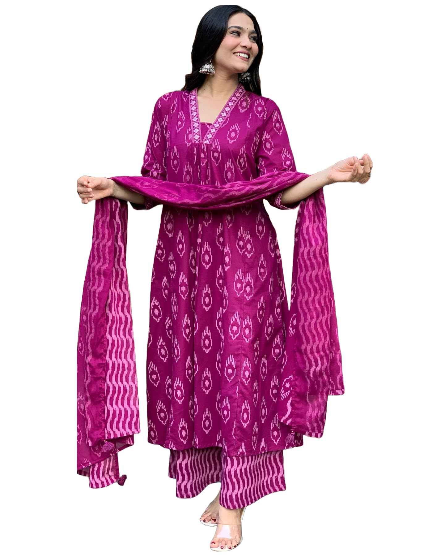 Gosriki WomenS Rayon Viscose Printed Anarkali Kurta With Palazzo & Dupatta (Dipa Rani-Gs_Xxl_Pink_Xx-Large)