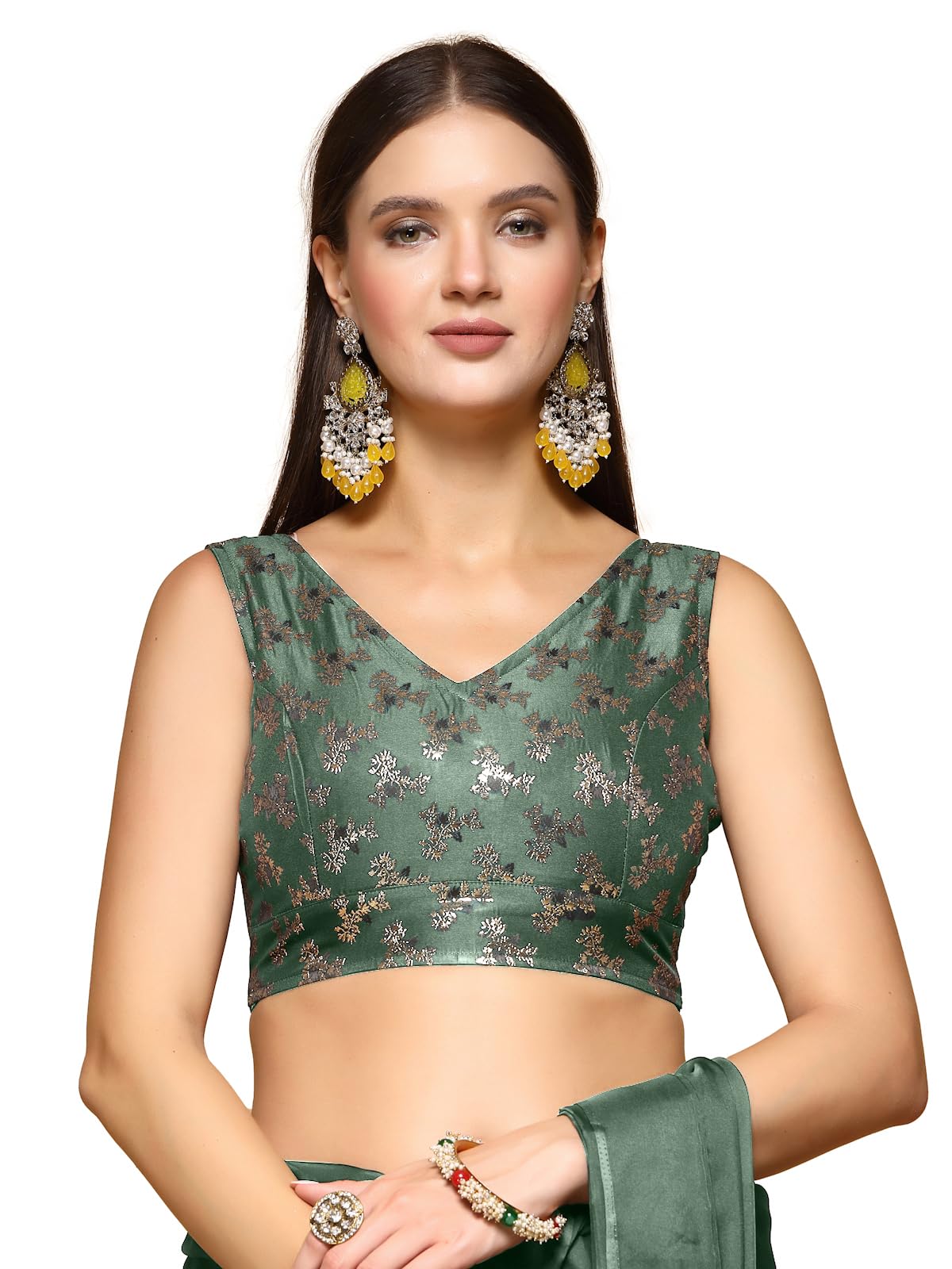 Oomph! Readymade Blouse For Women, Brocade, Sleeveless, V-Neck, Rbbl656