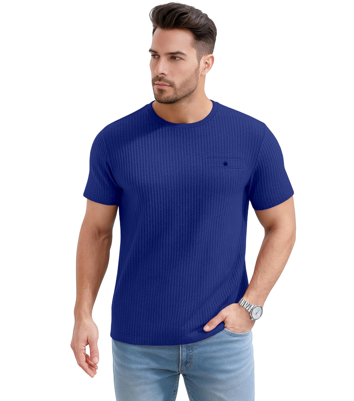 SHODOX Mens Solid Round Neck Half Sleeve Regular fit Tshirt (Pack of 1) Blue