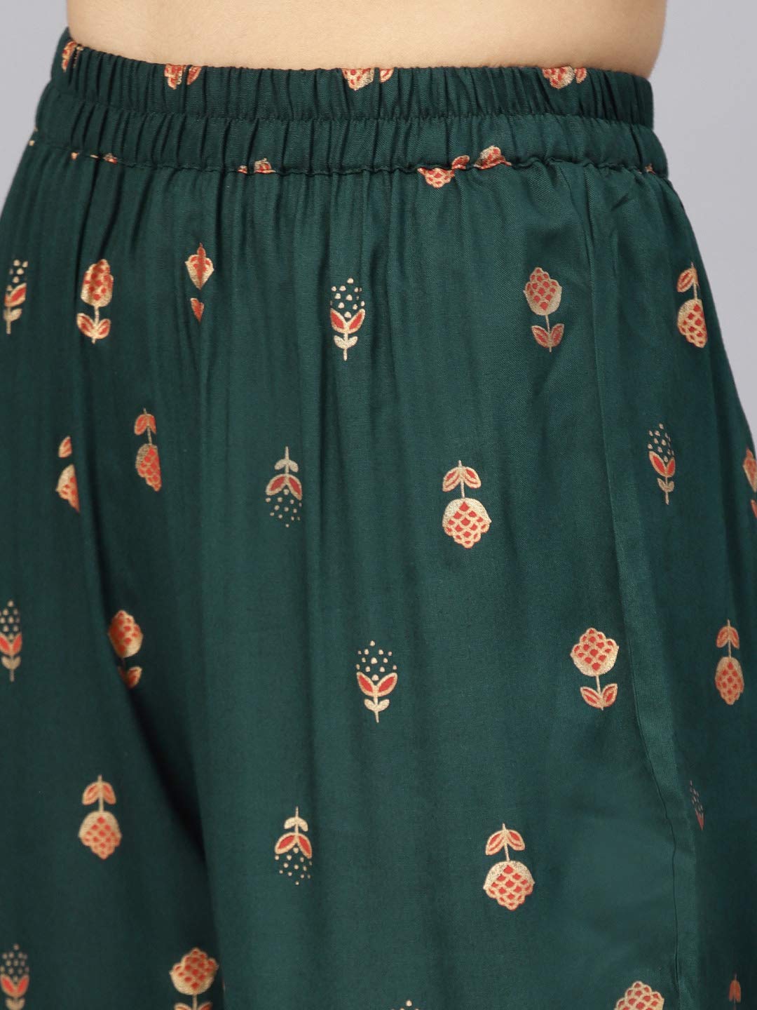 idaLia Dark Green Gold Print Kurta with Pants