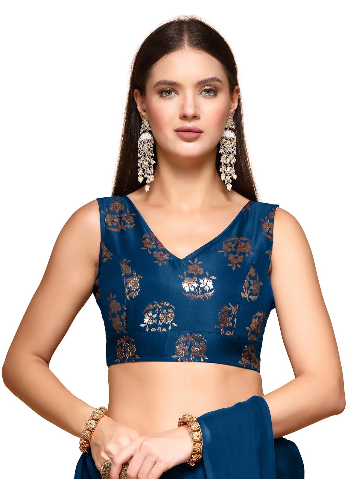 Oomph! Readymade Blouse For Women, Brocade, Sleeveless, V-Neck, Rbbl674