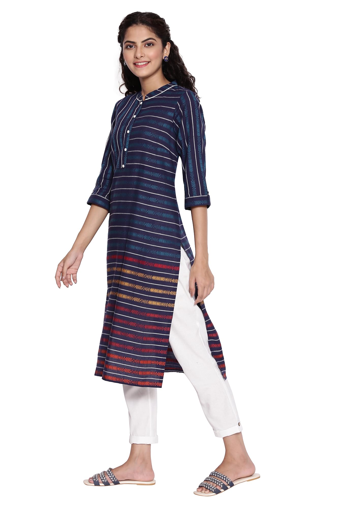 Aurelia Boat Neck Cotton Womens Knee Length Kurta (S21AUA11868-P)