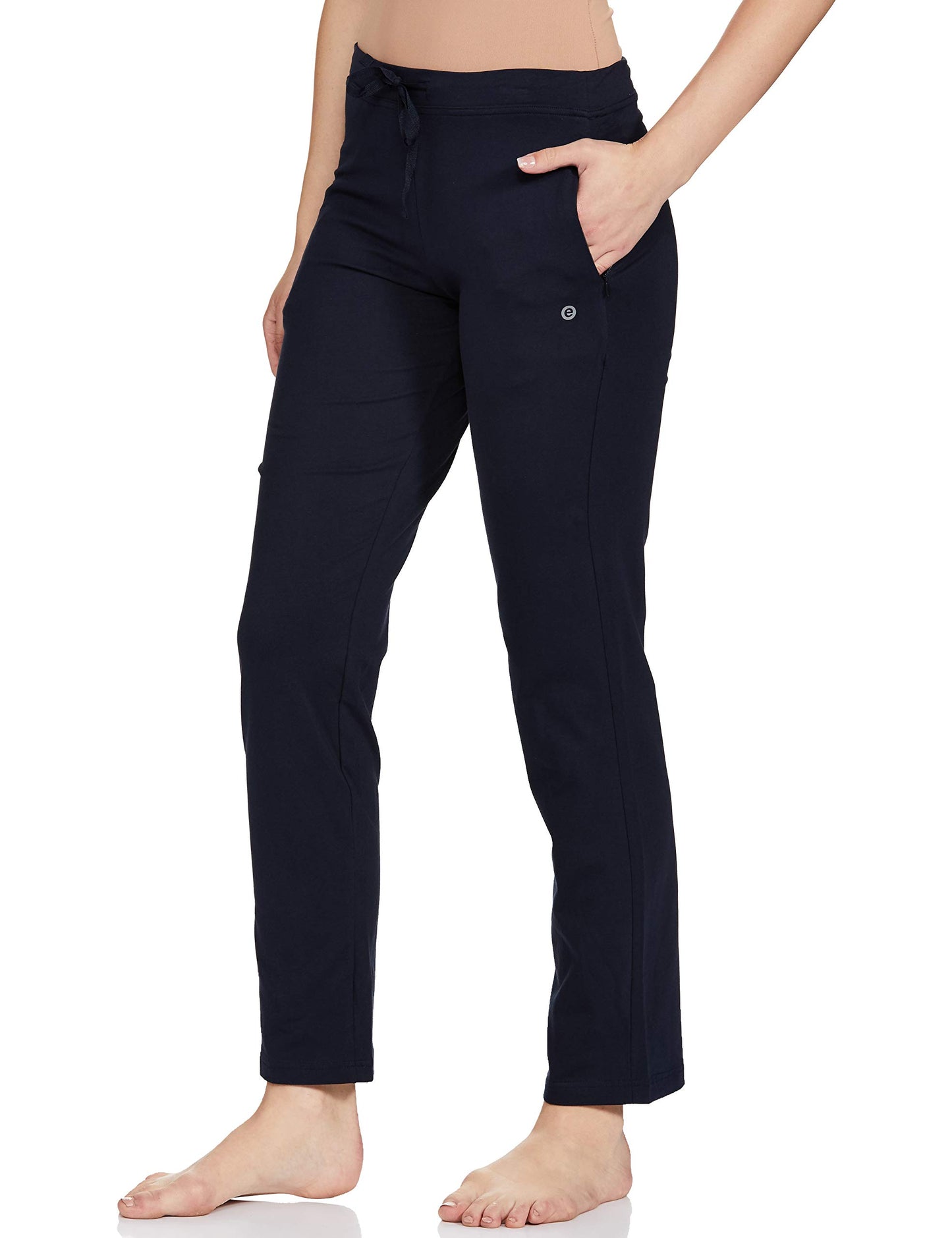 Enamor Essentials Womens Mid Rise Slim Fit Straight Leg Breathable Stretch Cotton Lounge Pants with Drawstring and Invisible Zip
