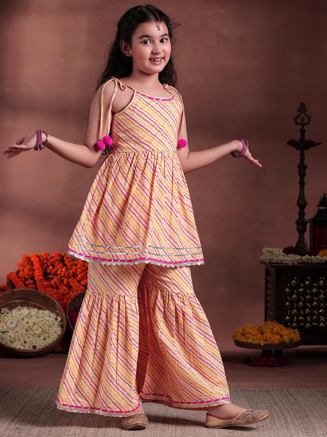 Libas Girl'S Cotton Kurta Set (90067K_Yellow