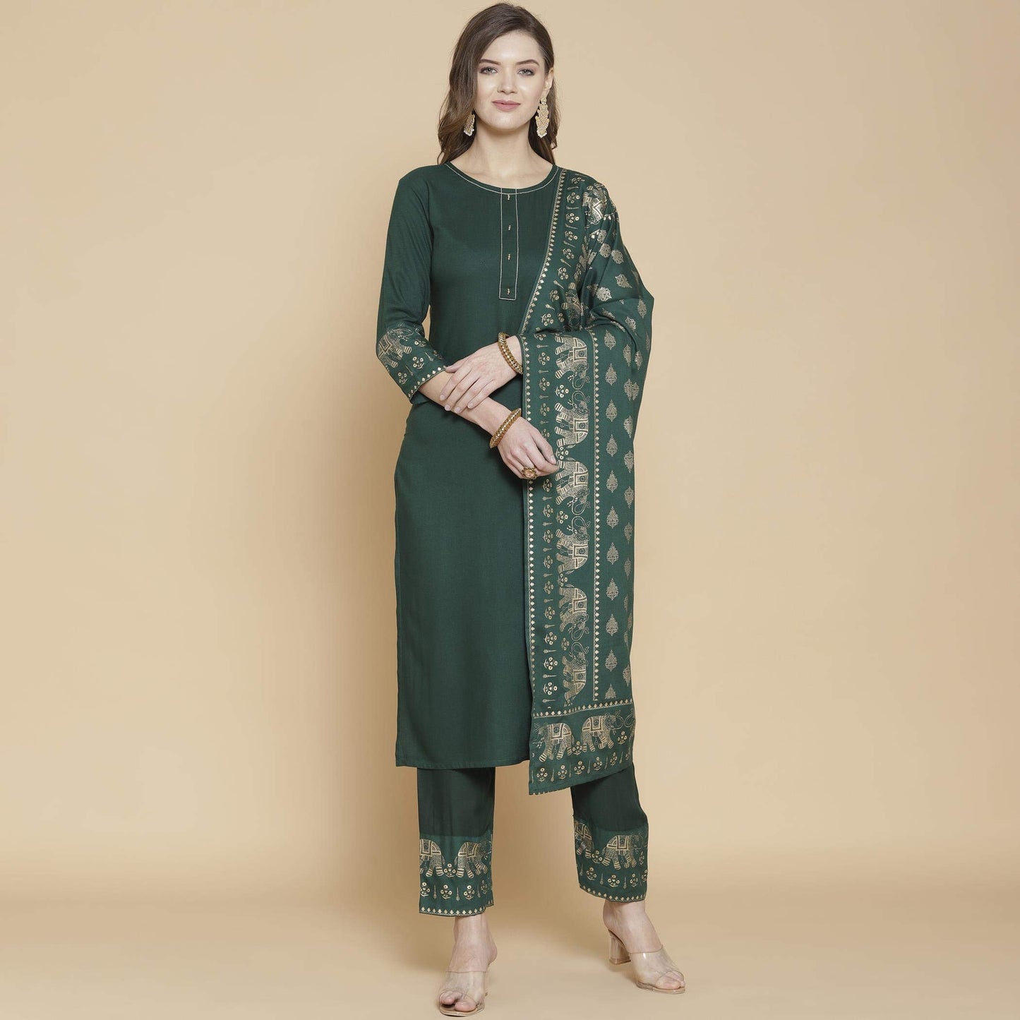 GoSriKi Women's Rayon Regular Kurta and Palazzos & Dupatta
