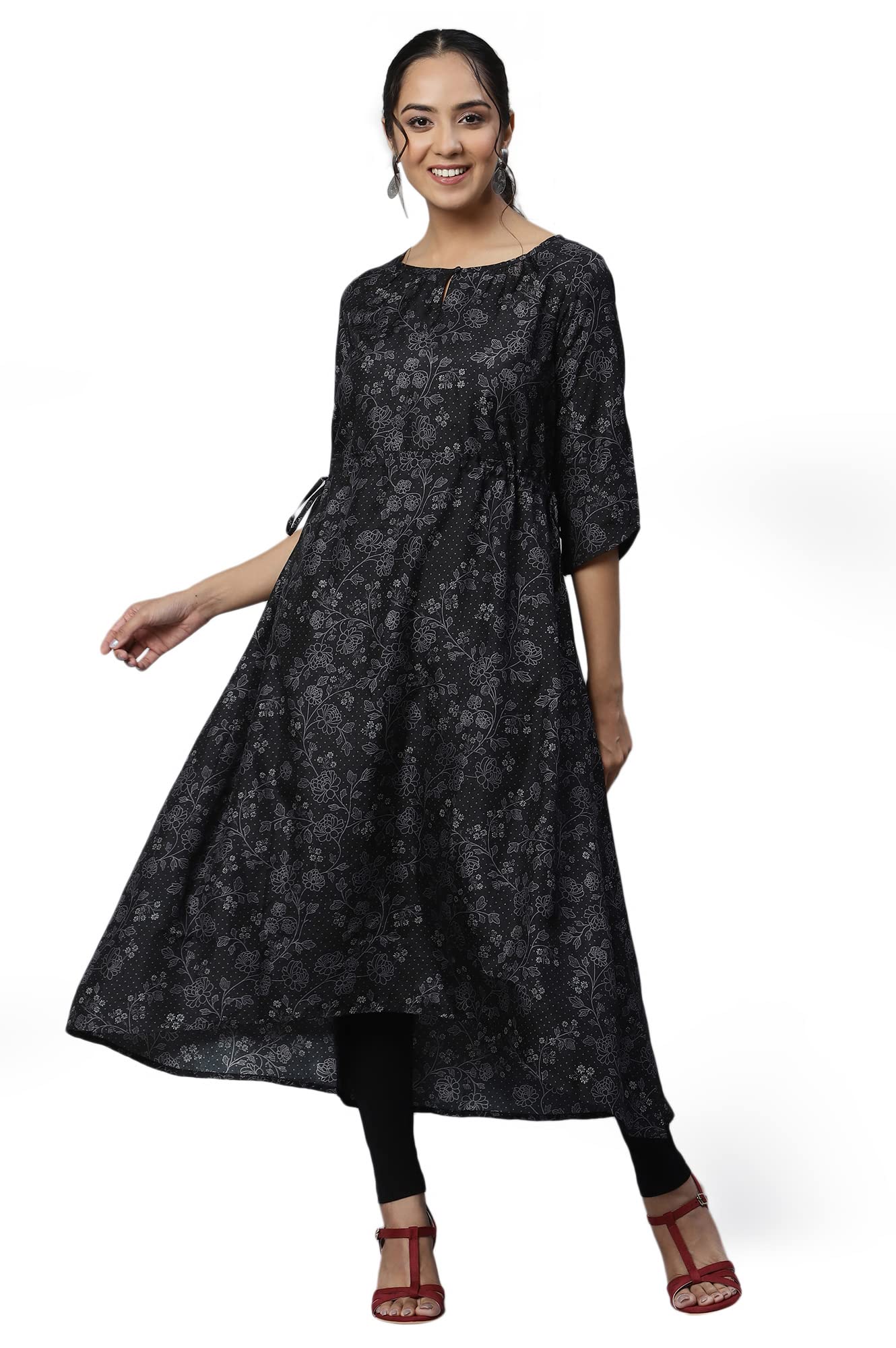 Aurelia Women's Silk Straight Fit Straight Beauty Kuchai Floral Printed Kurta