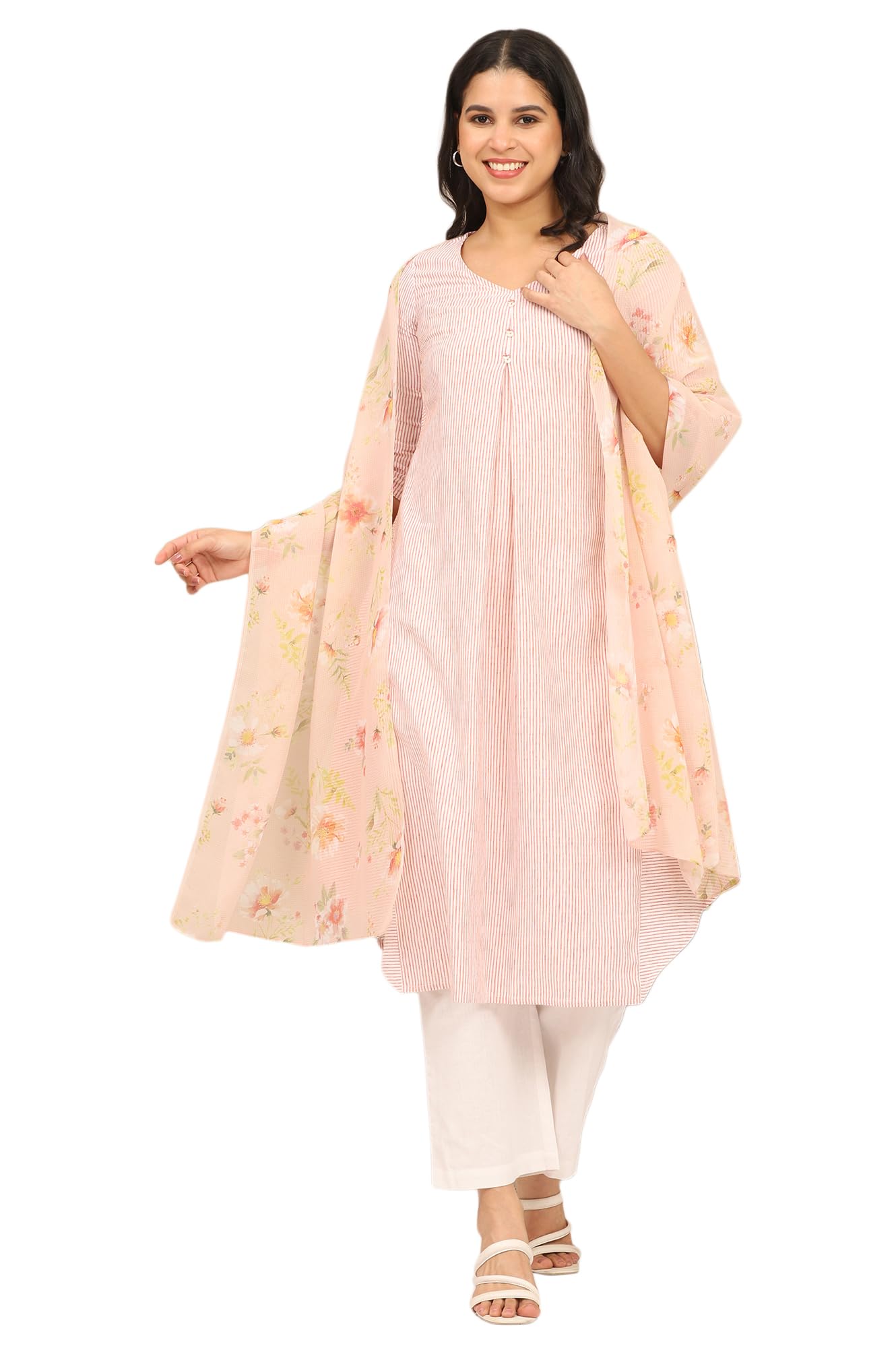 Aurelia Women's Cloud Cream Floral Printed Georgette Dupatta (Size: Free Size)-A80002-508931