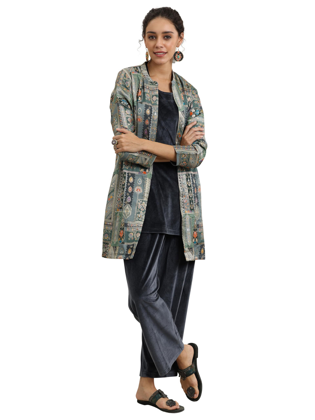 Libas Womens Solid Velvet Co-Ord Set For Women