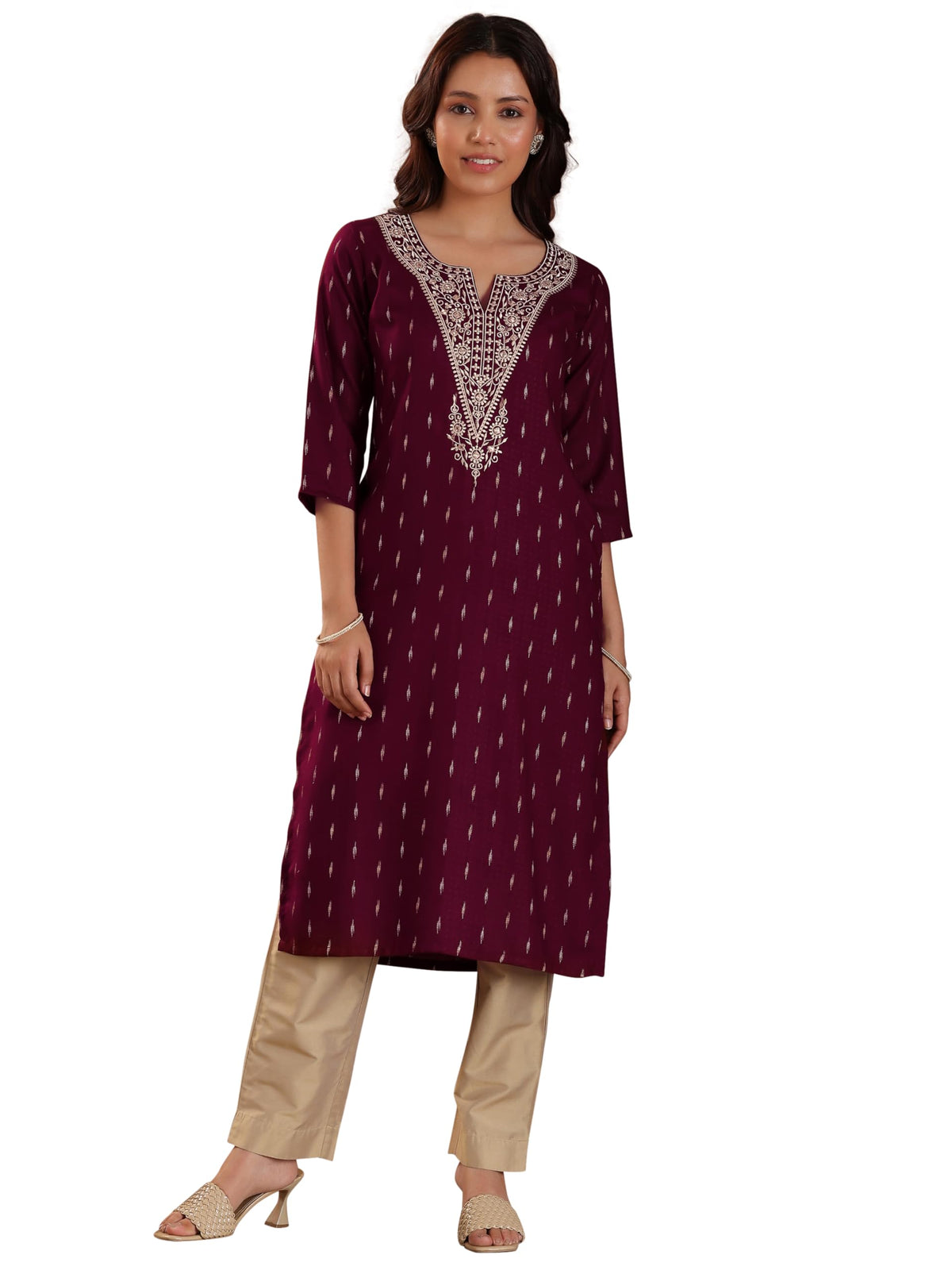 Libas WomenS Cotton Yoke Design Straight Kurta (26967_Maroon