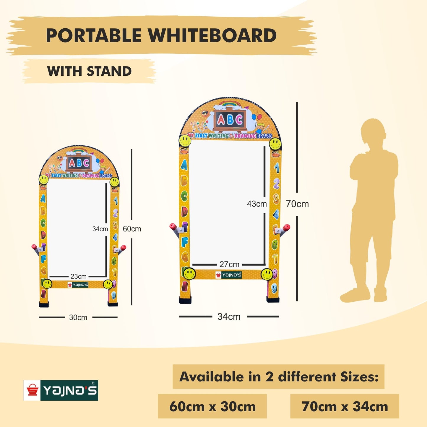 Yajnas Premium Standy Portable Dual Sided Both Side Writing Whiteboard & Greenboard With Wooden Duster & Portable Iron Stand For
