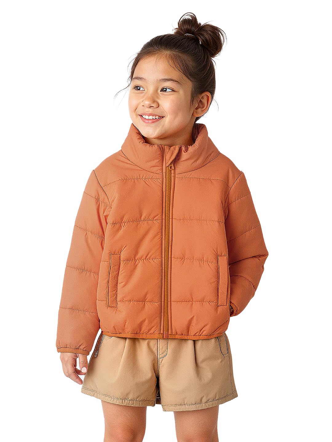 The Souled Store Solids: Pastel Orange Girls Puffer Jackets Girls Puffer Jacket Kids Quilted Winter Coat Padded For ChildrenS I