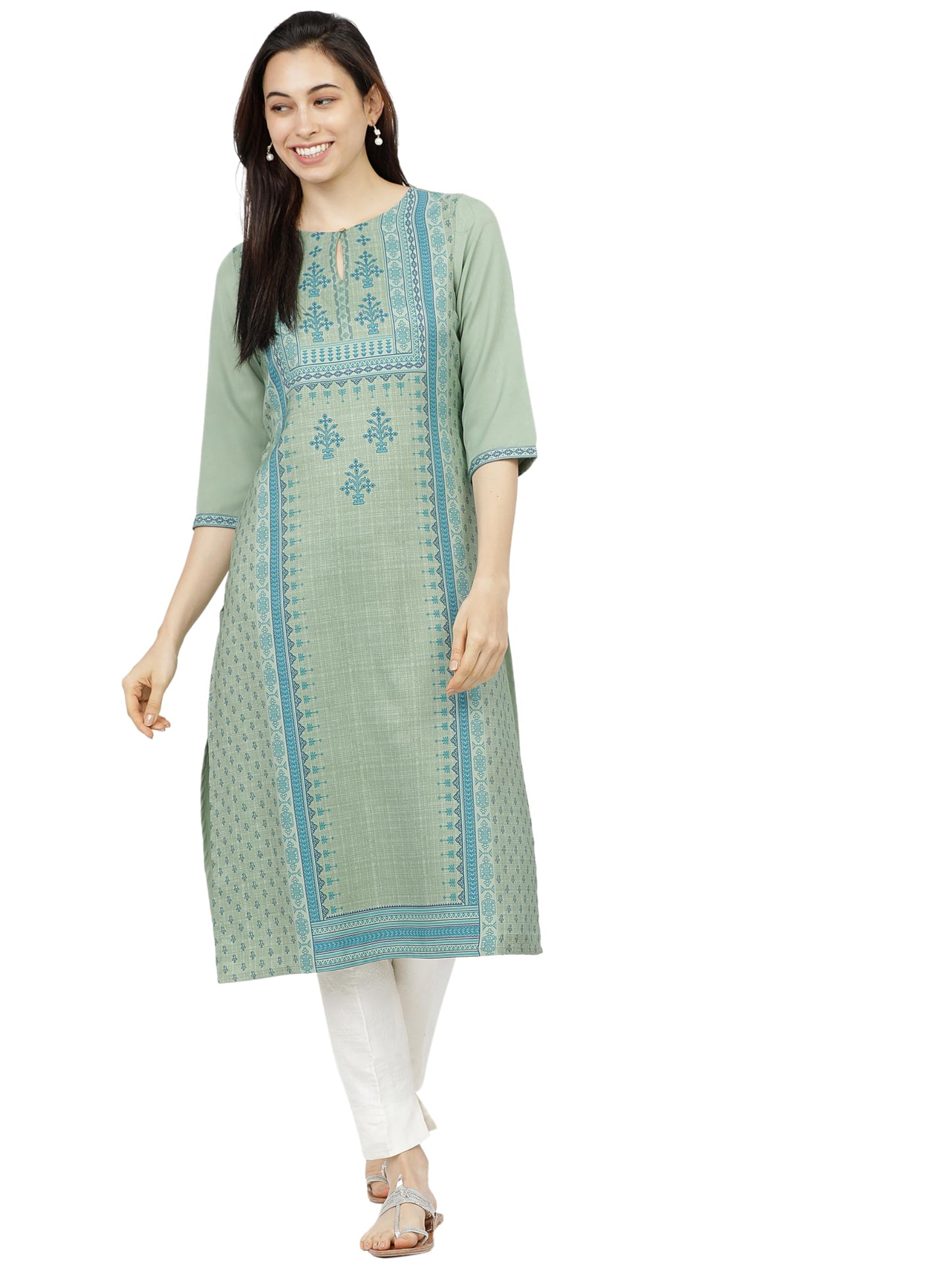 Ketch Women'S Polyester Straight Fit Kurta Dress Shirt (Khku000058_Green_M)
