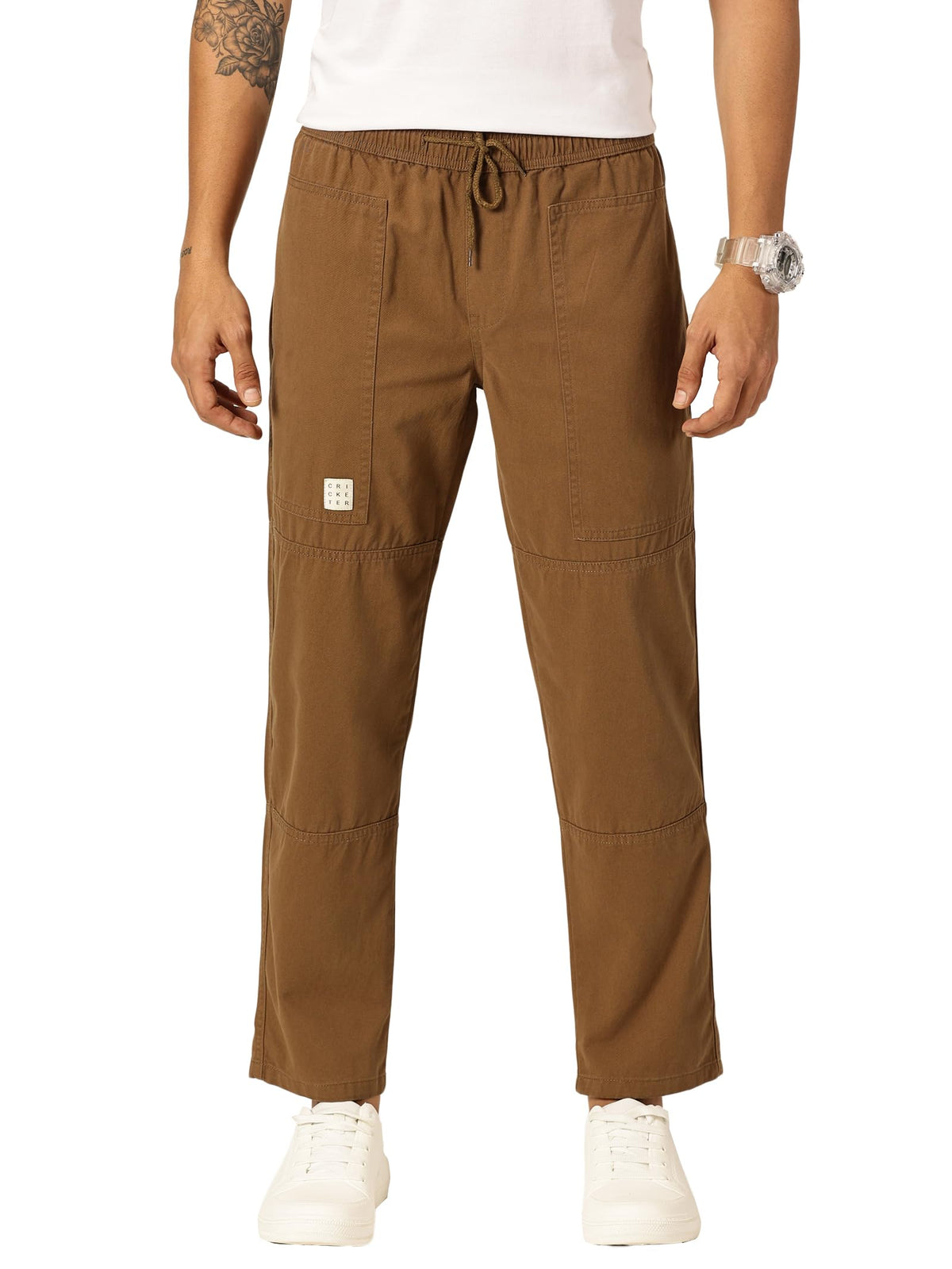 Thomas Scott Mens Relaxed Fit Pure Cotton Trousers Dark Khaki