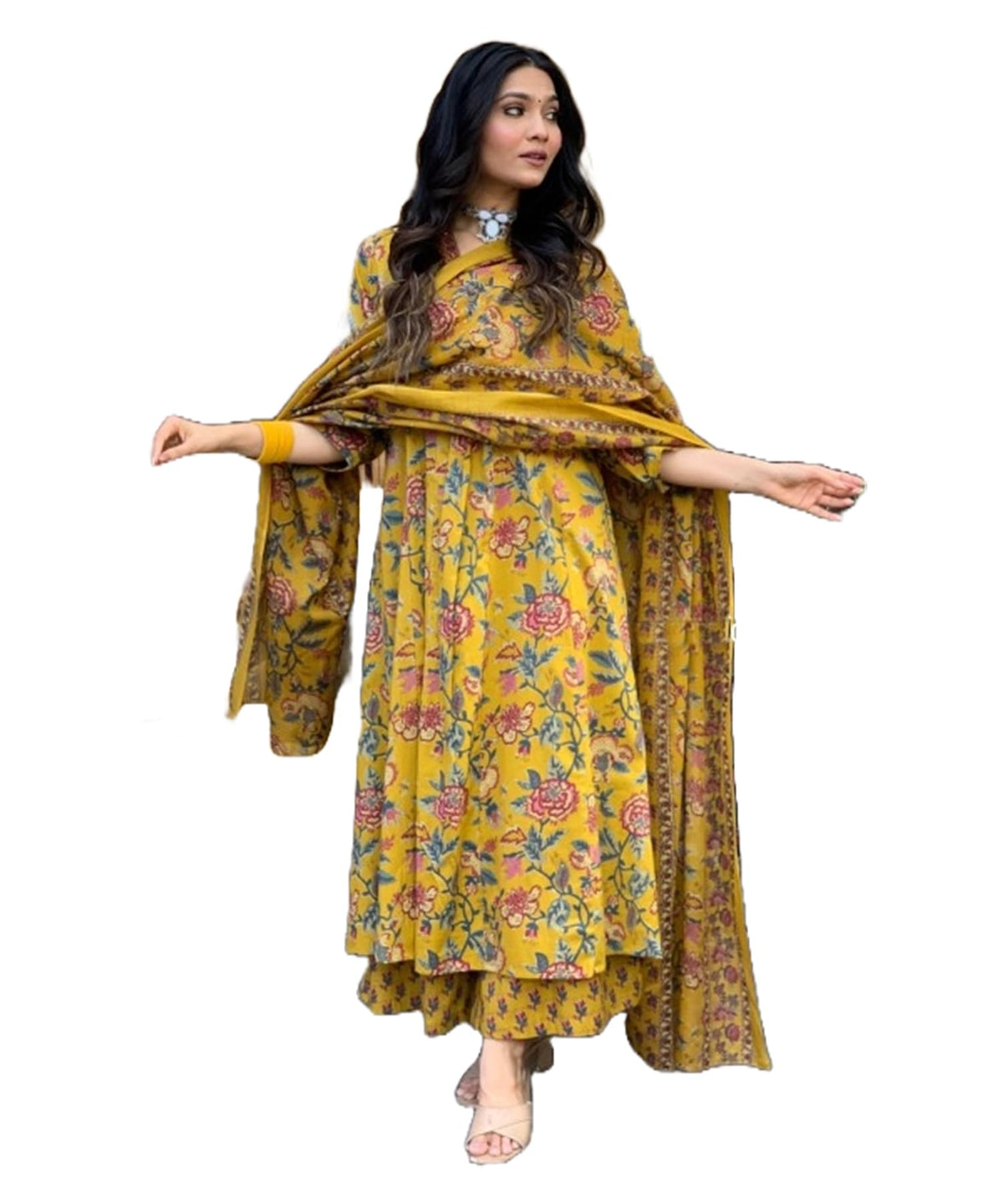 Lookmark WomenS Cotton Blend Floral Printed Kurta Plazzo Set With Dupatta Suitable For Every Indian Occasion (Az-Lm-Og-Ks2171 Y