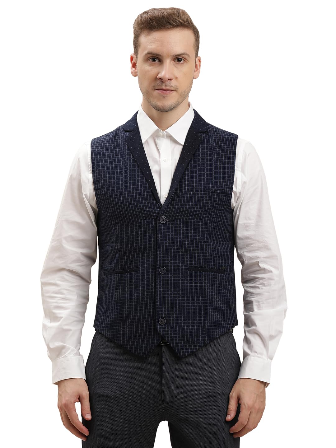 Turtle Men Terry Rayon Self Design Navy Blue Waistcoat