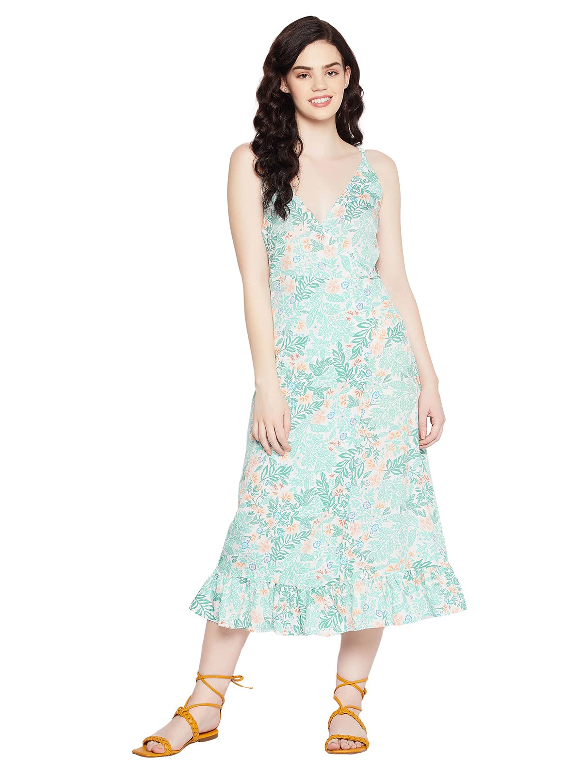 Clovia WomenS Crepe Tropical Print Ruffled Resortwear Long Maxi (Rw0056P18_White_Xxl)