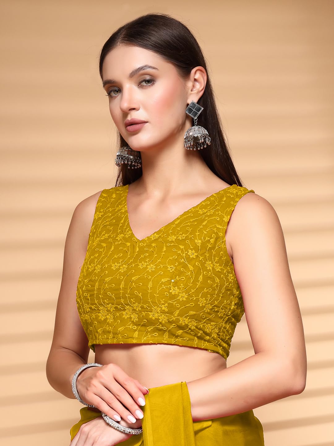Oomph! Readymade Blouse For Women, Brocade, Sleeveless, V-Neck, Rbbl619