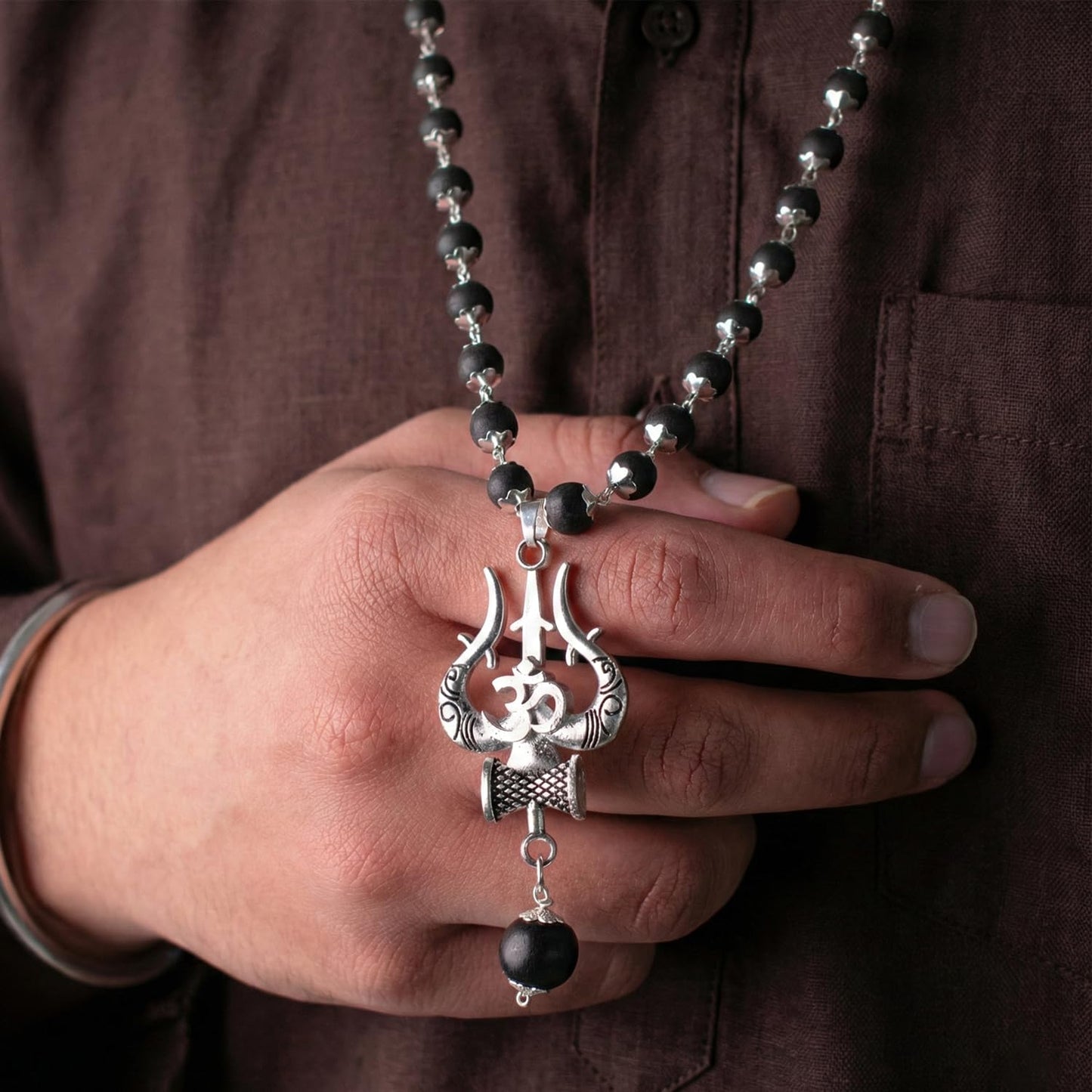 Astrotalk Karungali Malai with Om Shiv Trishul Pendant | Karungali Mala Original 54 Beads | Blessings of Lord Shiva & Murugan | Divine Mala for Protection, Peace & Strength | Gift for Man & Woman