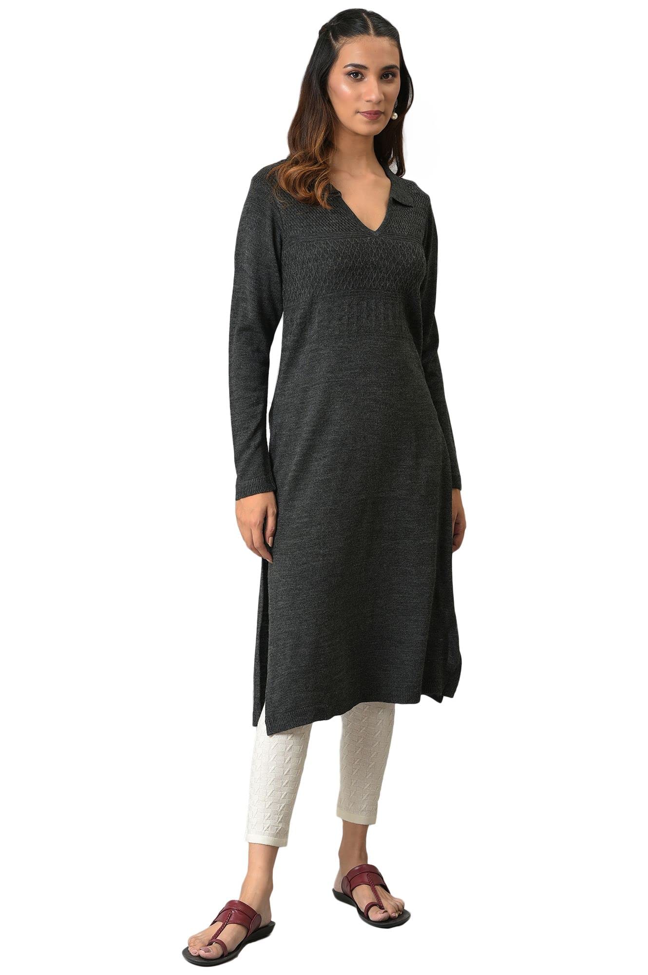 Grey Acrylic Charm Plus Size Winter Kurta